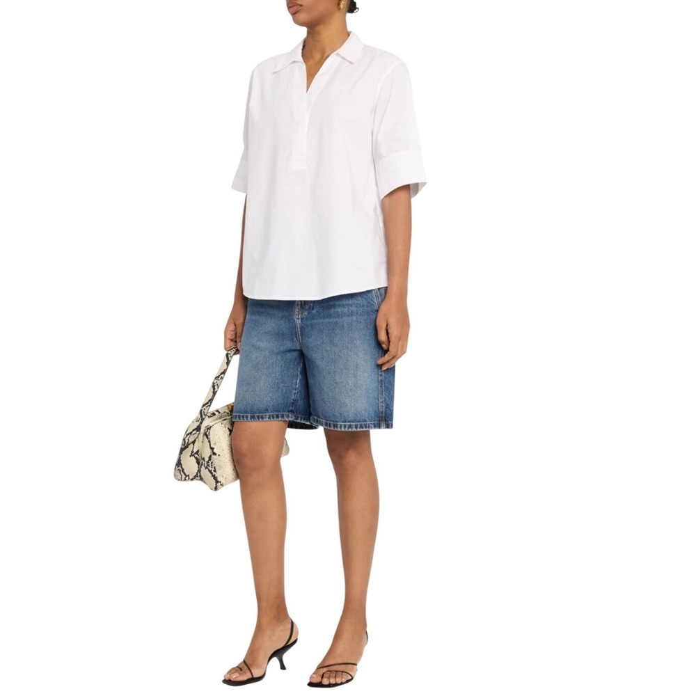 Rails Juda Cotton Poplin Shirt White‎ Short Sleeve V-Neck Blouse XS Oversized